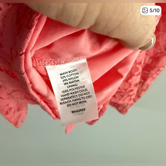 Rachel Parcell | Women’s Coral Lace Ruffle Neck Button Down Back Blouse Top Pink - Picture 5 of 8